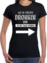 Als ik dronken ben tekst t-shirt zwart dames XS