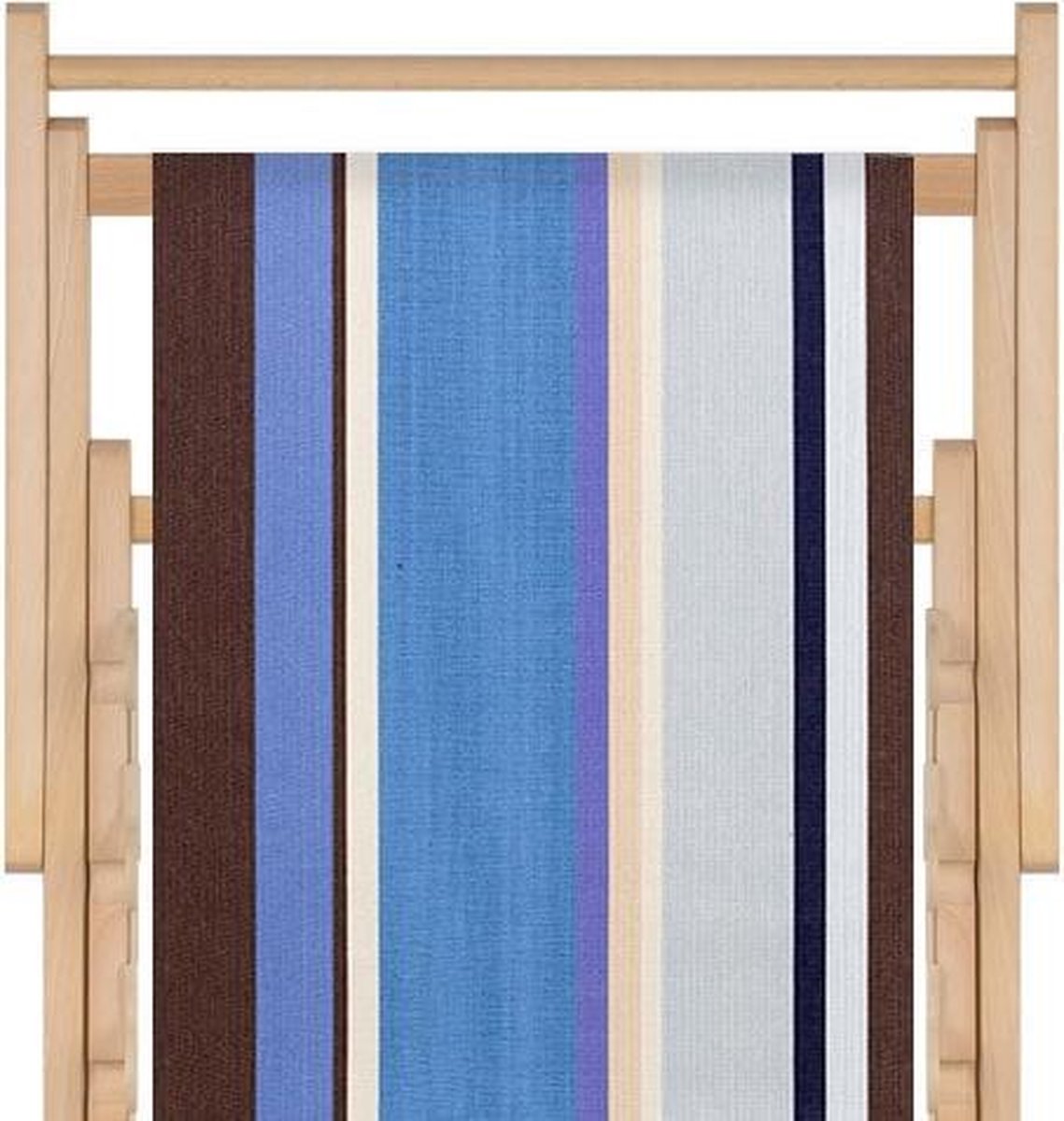 Houten strandstoel met hoogwaardige stof in katoen - massief beukehout - dubbelgeweven katoen Saint Cyprien - opvouwbaar - verstelbaar in 3 standen - zonder armleuning - afneembare hoes - meerkleurig blauw taupe