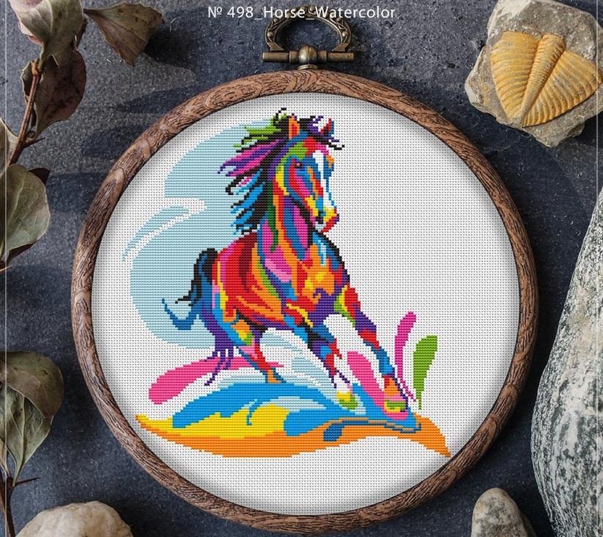 Borduurpakket MANDALA - WATERCOLOR PAARD - awsome patterns - telpatroon om zelf te borduren