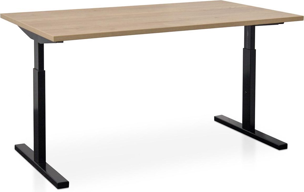 Rechthoek bureau instelbaar | Start Pintado | 140 x 80 cm | Frame zwart - blad robuust eiken