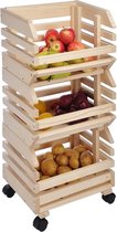 3-Delige houten fruitkar / karretje met houten fruitkisten 80 cm - Fruitschalen / fruitkistjes trolley