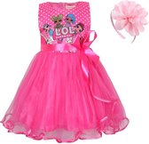 Surprise jurk fel roze maat 98-104 (110) + roze haarband prinsessen jurk verkleedkleding