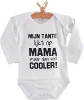 Baby Rompertje met tekst  Mijn tante lijkt op mama maar dan veel cooler!  | Lange mouw | wit | maat 62/68