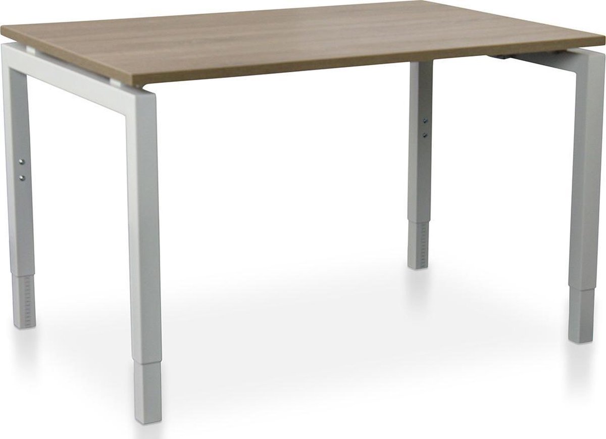 Rechthoek bureau instelbaar | Start Nevada | 160 x 80 cm | Frame wit - blad midden eiken