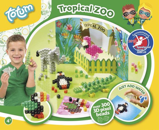 Totum tropical zoo -  3D dierentuindieren pixelen - knutselset met meer dan 300 pixel beads