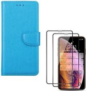 iPhone XR - Bookcase turquoise - portemonee hoesje + 2X Full cover Tempered Glass Screenprotector