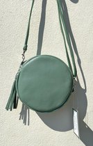 Lundholm Ronde Leren tas dames klein- tasje dames klein schoudertas - tas leer dames voor telefoon - Mint groen kado vrouwen