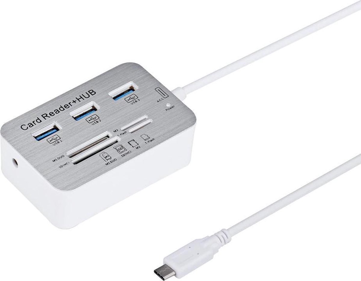 AA Commerce USB-C kaartlezer en Hub - 3x USB 3.0, MsDuo, M2, T-Flash & SD - Wit/ Aluminium - AA Commerce