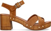 Sacha - Dames - Cognac suède sandalen met hak - Maat 36