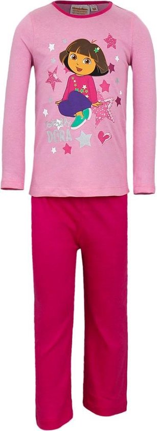 Kinderpyjama Dora roze met donker roze broek - 128 | bol.com