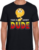Funny emoticon t-shirt time is money dude zwart voor heren M