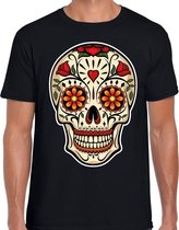Sugar skull fashion t-shirt rock / punker zwart voor heren 2XL