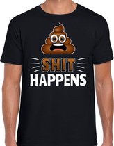 Funny emoticon t-shirt shit happens zwart voor heren L