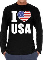 I love USA supporter t-shirt met lange mouwen / long sleeves voor heren - zwart - Amerika / VS landen shirtjes - Amerikaanse fan kleding heren XL