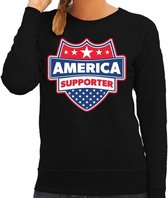 America supporter schild sweater zwart voor dames - Amerika/USA landen sweater / kleding - EK / WK / Olympische spelen outfit S