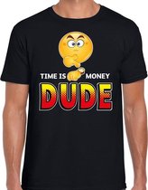 Funny emoticon t-shirt time is money dude zwart voor heren S