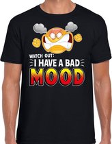 Funny emoticon t-shirt watch out i have a bad mood zwart voor he XL