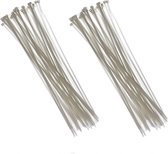 200x kabelbinders tie-wraps - 3,6 x 200 mm - witte tie-ribs