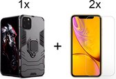 iPhone 11 Pro hoesje Armor Case Zwart Kickstand Ring shock proof magneet - 2x iPhone 11 Pro Screen Protector