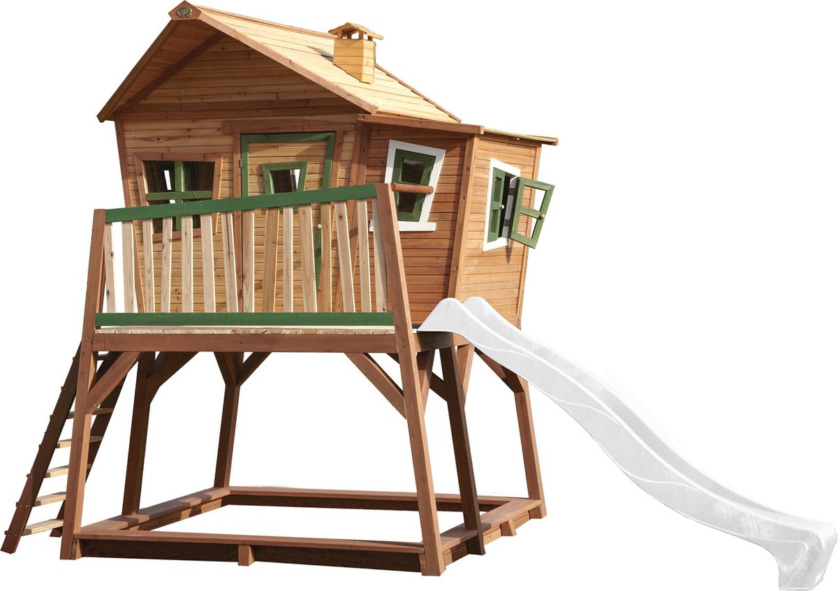 AXI Max Speelhuis op palen, zandbak & witte glijbaan Speelhuisje voor de tuin