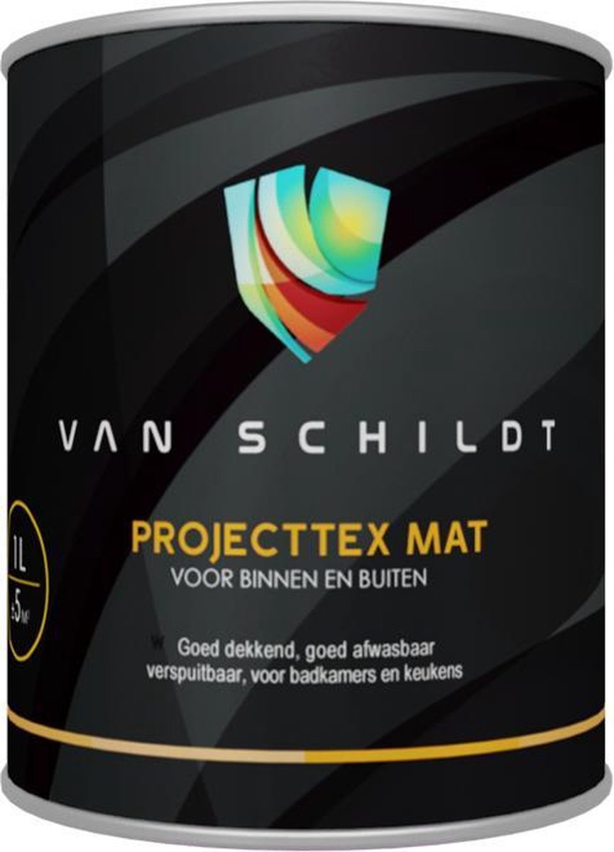 van Schildt Projecttex Muurverf Badkamer Keuken en Vochtige Ruimtes Mat 1 Liter Ral 9010 Gebroken Wit