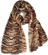 Tijgerprint dames sjaal herfst winter zacht acryl circa 85 x 190 cm