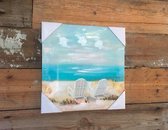 J-Line schilderij aan het strand - 30 x 30 cm - Houten lijst