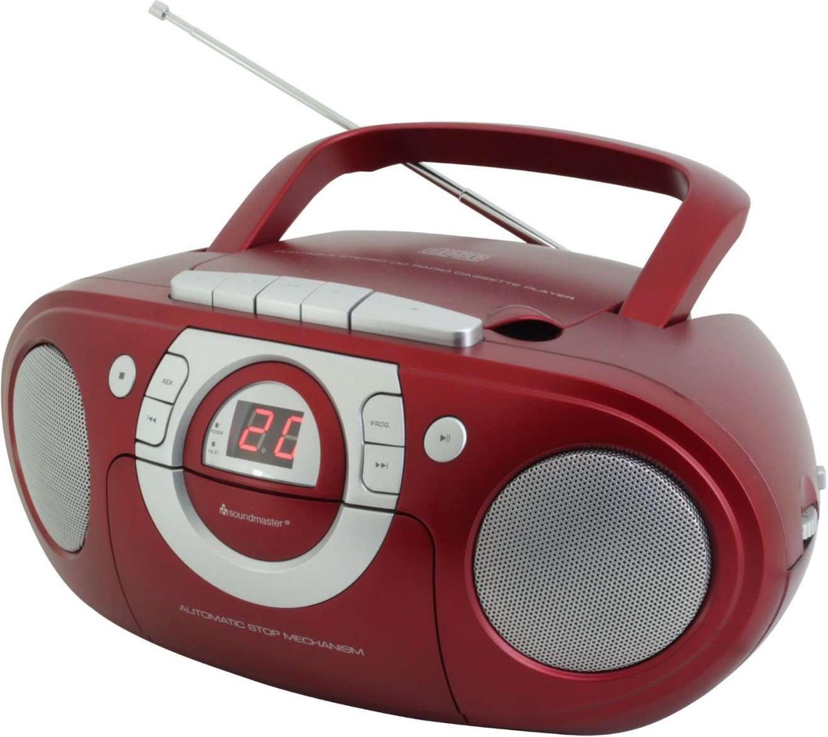 Soundmaster SCD5100RO - Boombox met FM-radio, CD- en cassettespeler, rood thumbnail 2