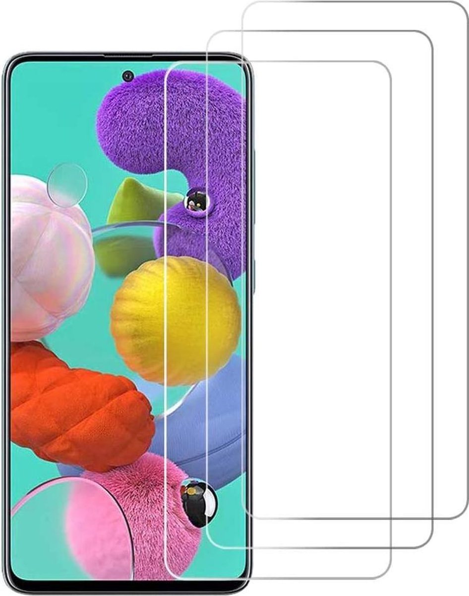 3x Screenprotector Tempered Glass Glazen Gehard Screen Protector 2.5D 9H (0.3mm) - Glasplaatje Geschikt voor: Samsung Galaxy A51