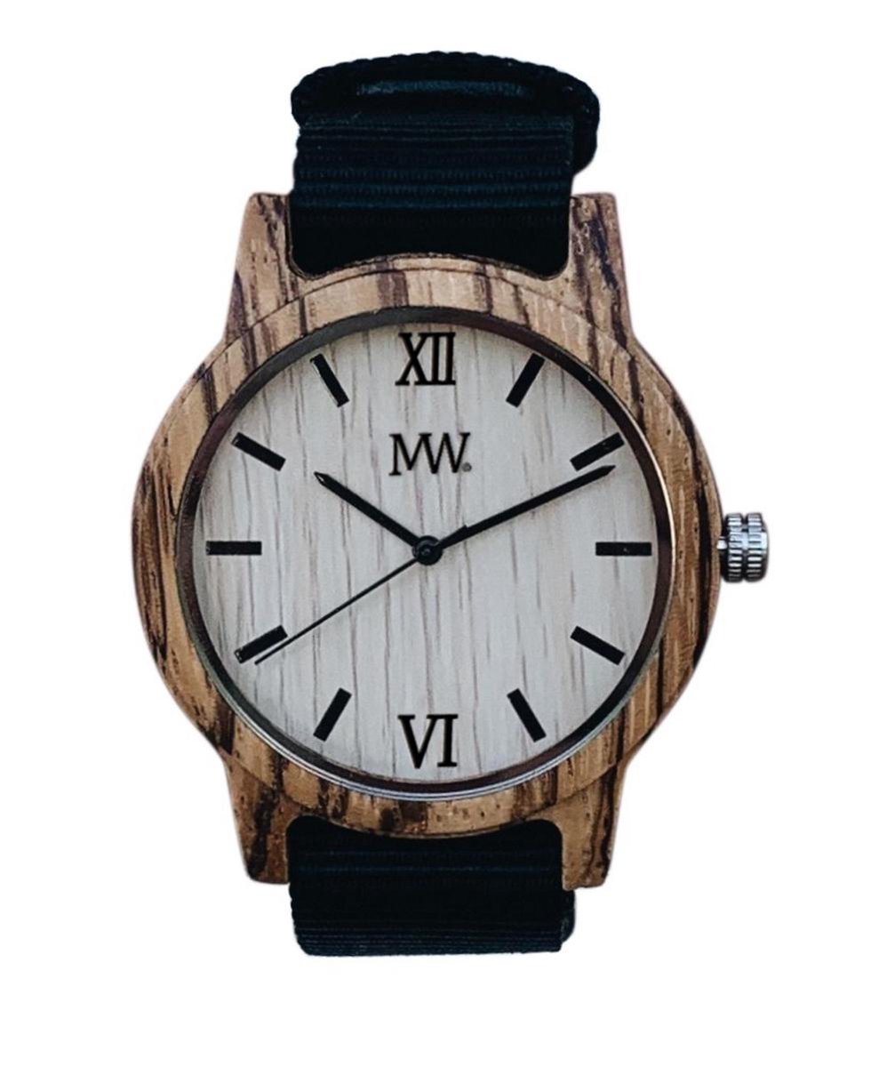 MW Wooden Watch canvas band zwart