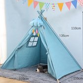 Speeltent Tipi Tent voor Jongens en Meisjes - Speelhuis Wigwam voor Kinderen met Wolk Kussen en Vlaggetjes – 135x110 cm - Blauw