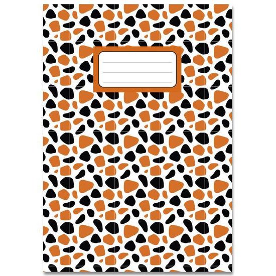Schriftje A5 met giraffeprint in oranje, zwart en wit.