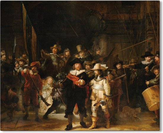 Canvas Schilderij De Nachtwacht - Rembrandt van Rijn - 100x70 cm