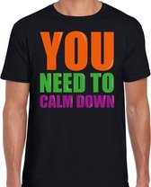 You need to calm down fun tekst t-shirt zwart heren 2XL