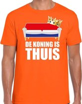 Koningsdag t-shirt de Koning is thuis oranje voor heren - Woningsdag - thuisblijvers / Kingsday thuis vieren S