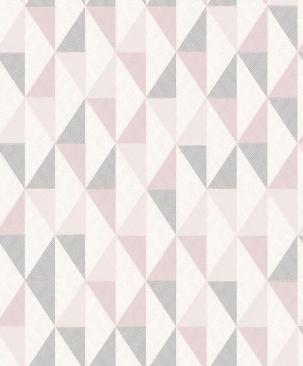 Oslo | Scandinavisch geometrisch | roze, grijs, wit | vliesbehang 0,53x10m