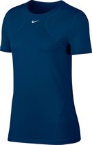 Nike W NP TOP SS ALL OVER MESH Dames Sportshirt - Valerian Blue/White - Maat XS