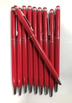 Balpen Rood verpakt in Set van 10, Slank en elegant ontwerp Aluminium Balpennen Draaimechanisme, Pennen blauw schrijvend met soft top voor Touch screen bediening