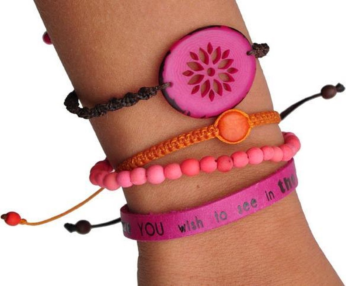 Armbanden Set - 4 Armbandjes voor Dames en Meisjes - Zwart/Roze/Goud