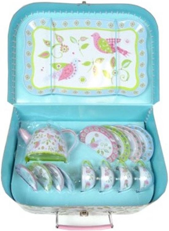 Simply for Kids - Tinnen theeset in koffer - Lente vogels (15-delig) van Simply for kids — afbeelding 4