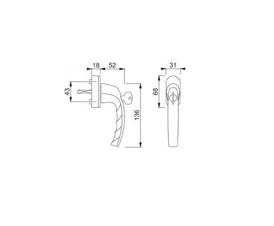 Hoppe Hoppe Alumnium F1 draai-/kiep raamgreep met stift 7x32mm 0710/U26