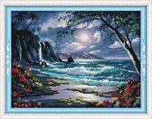 Artstudioclub®  borduurpakketten volwassenen Nachtscène op het strand met maanlicht 43 × 34cm