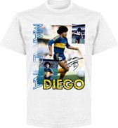 Diego Maradona Boca Old Skool T-Shirt - Wit - L