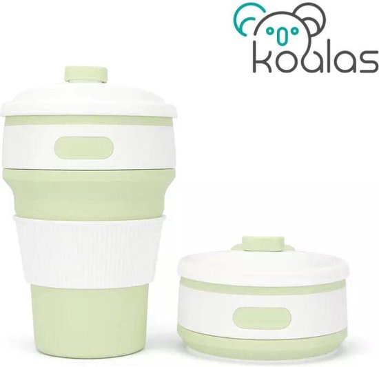 Koffiebeker to go - Inklapbare beker - Duurzame beker - 100% BPA vrij - Opvouwbaar - Reisbeker - Meeneem beker -Travel cup - 350 ml - Groen
