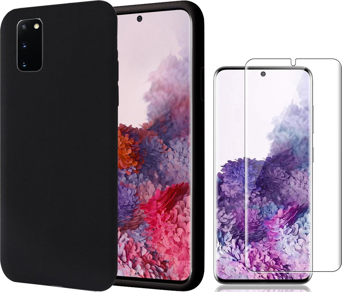 Hoesje geschikt voor Samsung S20 - Liquid Siliconen Case + Screenprotector - Zwart