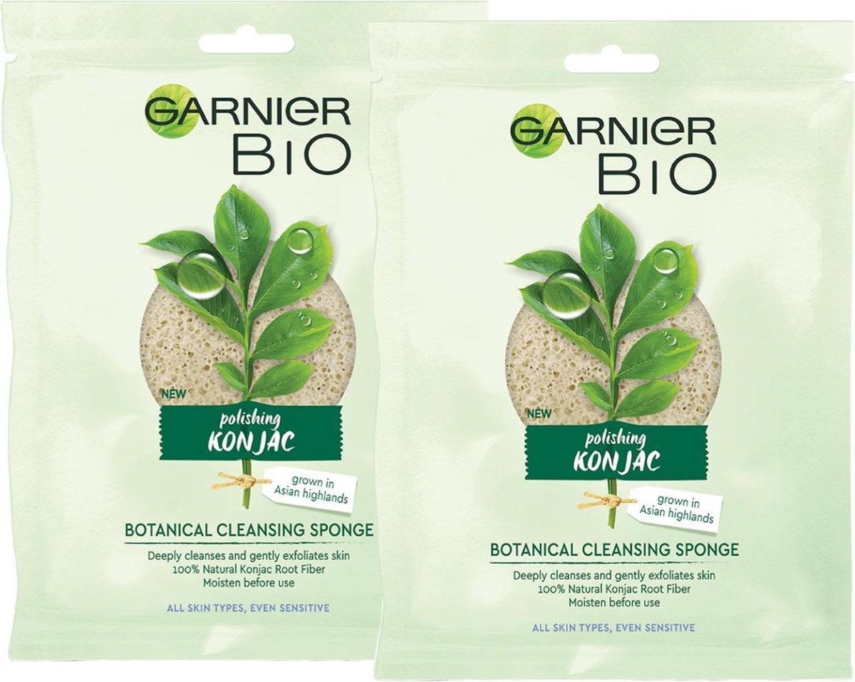 Garnier Bio Konjac Reinigingsspons - Natuurlijke gezichtsreiniger tegen dode huidcellen - 2 stuks - Multiverpakking - Garnier