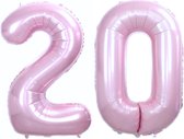 Folie Ballon Cijfer 20 Jaar Cijferballon Feest Versiering Folieballon Verjaardag Versiering Roze XL 86Cm Met Rietje