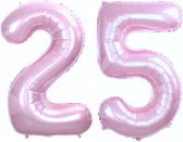 Folie Ballon Cijfer 25 Jaar Cijferballon Feest Versiering Folieballon Verjaardag Versiering Roze XL 86Cm Met Rietje