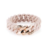 Rubz Roze/Beige Polyurethaan armband - 3 Rosegoud Schakels- Swarovski Kristallen