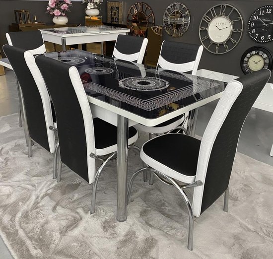 Tegen de wil Verbeelding horizon Eettafel - Uitklapbaar Black Marmer Look (incl. 6 stoelen) | bol.com